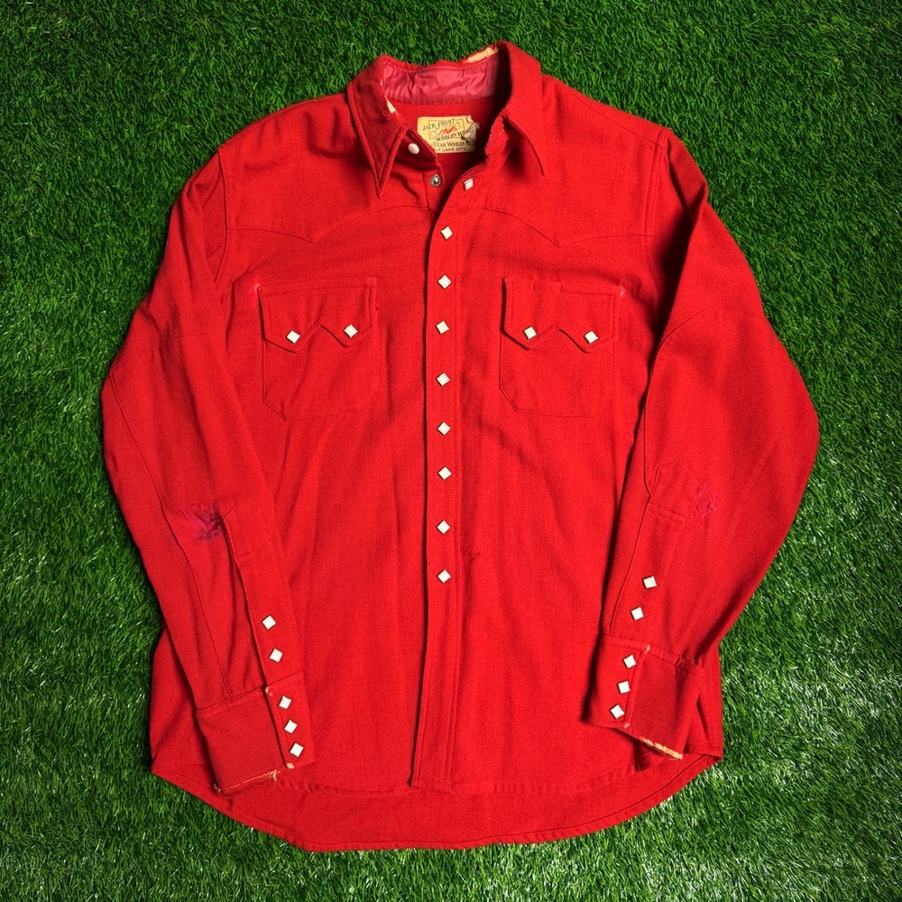 SOLD - VINTAGE 30s 40s Jack Frost Pearl Snap Classic Wool Red Western Button Up